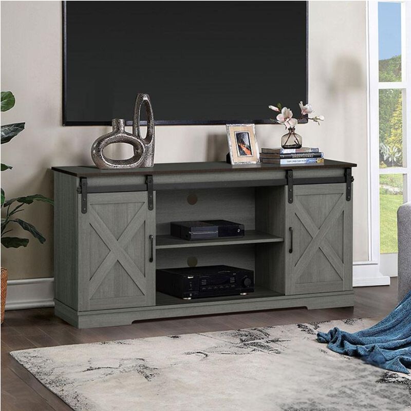 56 Inches Farmhouse TV Stand Cabinet with Sliding Doors Entertainment Center Media Console Cabinet for Living Room