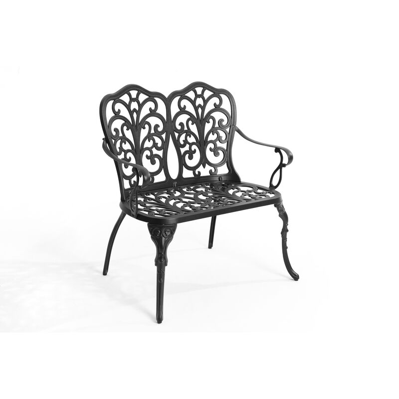 Outdoor Garden Bench, Metal Floral Rose Cast Aluminum Bench for Patio, Lawn, or Backyard Seating