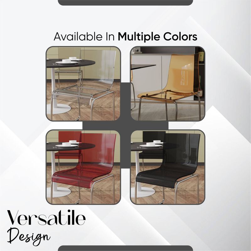 LeisureMod Lima Modern Acrylic Chair Set of 2 with Molded Seat and Chrome Legs, Stylish and Durable Design for Kitchen, Dining Room, Office, or Lounge
