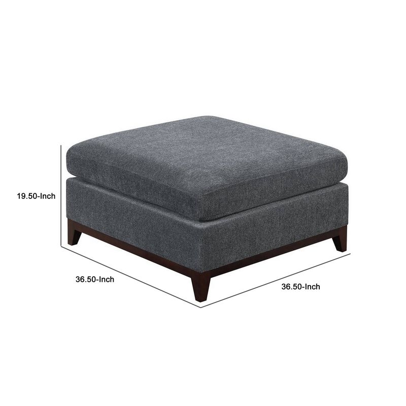 37 Inch Modern Square Ottoman with Foam Seating, Gray Chenille Fabric  - Benzara