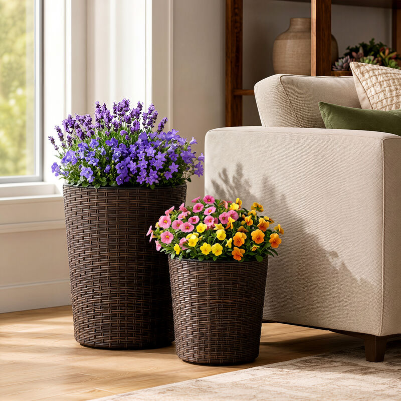 3 Pack Plastic Flower Pots with Saucers for Porch and Garden image number 5