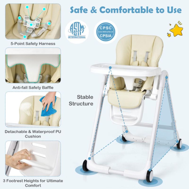 Hivvago Baby Folding Convertible High Chair with Wheels and Adjustable Height