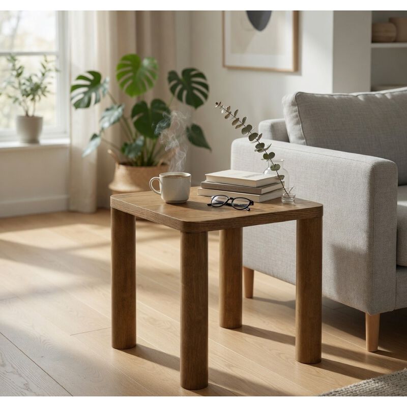 Givy Square Accent Side End Table, Pillar-Style Legs, Brown Oak 22 Inch image number 1