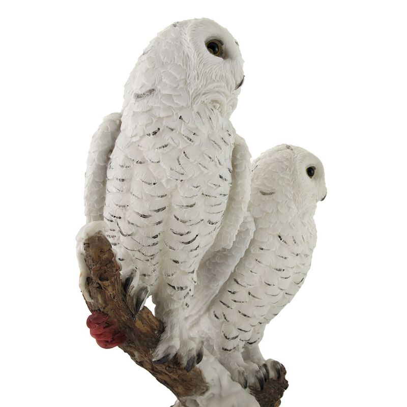 Pair Of Snow Owls On A Branch Statue image number 3