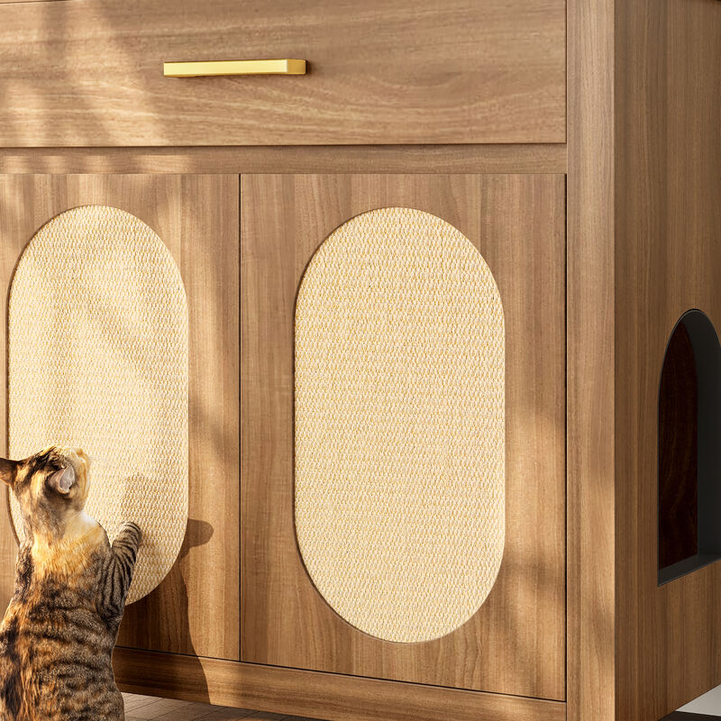 Whisen 31.5" Pet Furniture, Cat Litter Box Enclosure with Sisal Scratcher, MDF Hidden Litter Cabinet with Drawer image number 3