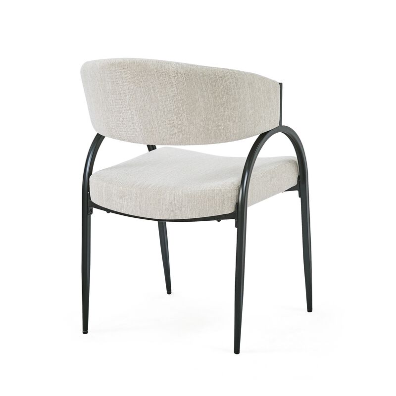 Dining Chair Set of 2, Beige Fabric Cushions, Arched Black Metal Legs image number 4