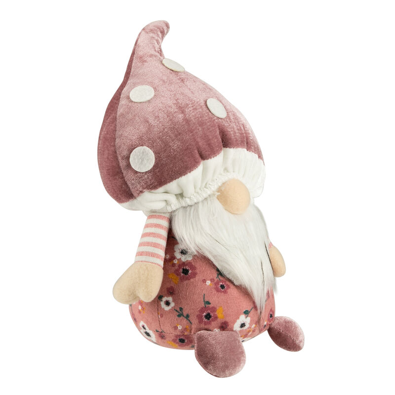 10.5" Pink Springtime Floral Mushroom Gnome