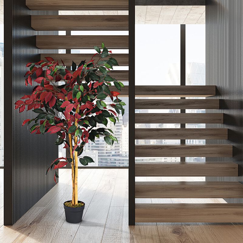 4-Foot Tall Artificial Ficus Tree with Nursery Pot &ndash; Realistic Indoor Plant Decoration