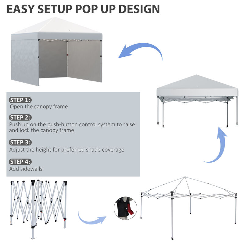 Outsunny 10' x 10' Pop Up Canopy Tent with 3 Sidewalls, Leg Weight Bags and Carry Bag, Height Adjustable, Instant Party Tent Event Shelter Gazebo for Garden, Patio, Cream