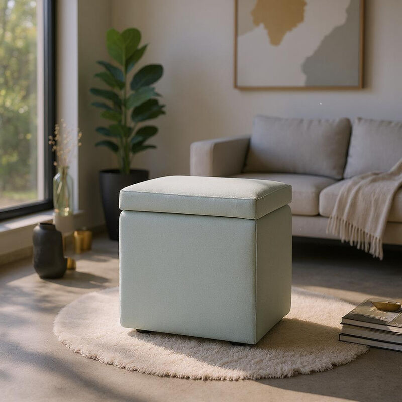 Compact Storage Ottoman, Textured Square Seat with Hidden Storage for Living Room, Entryway, or Bedroom