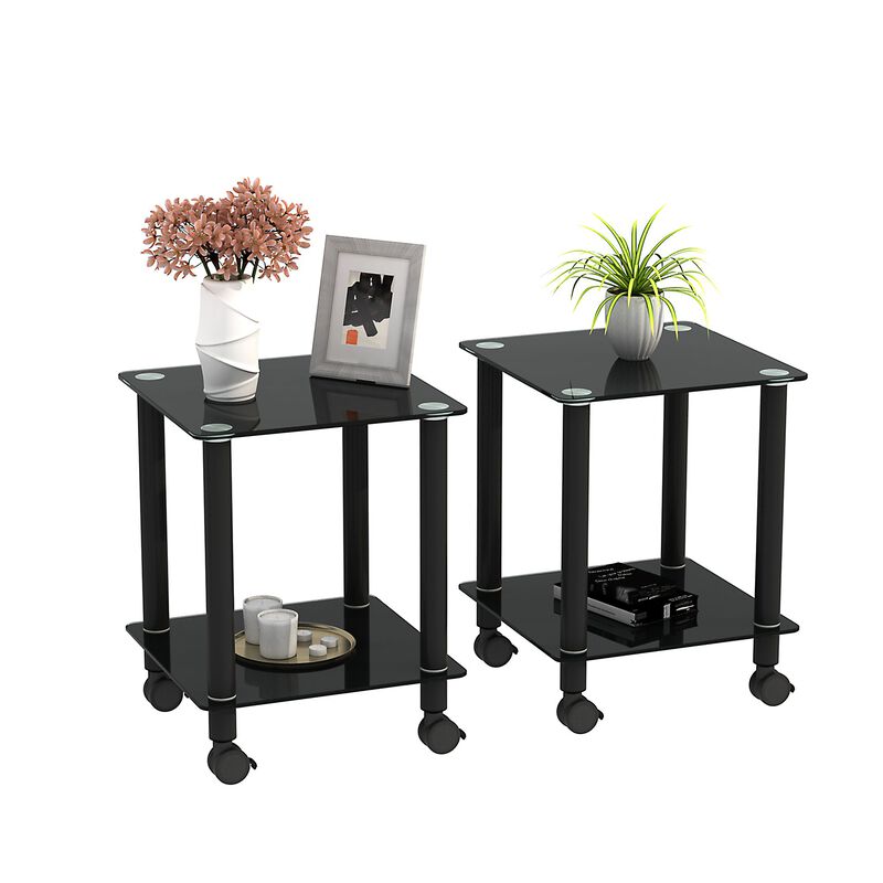 2-Piece Side Table: 2-Tier Space End Table, Modern Night Stand with Storage Shelve image number 1