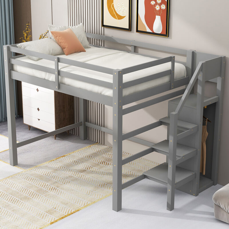 Merax Loft Bed with Built-in Storage Wardrobe and Staircase