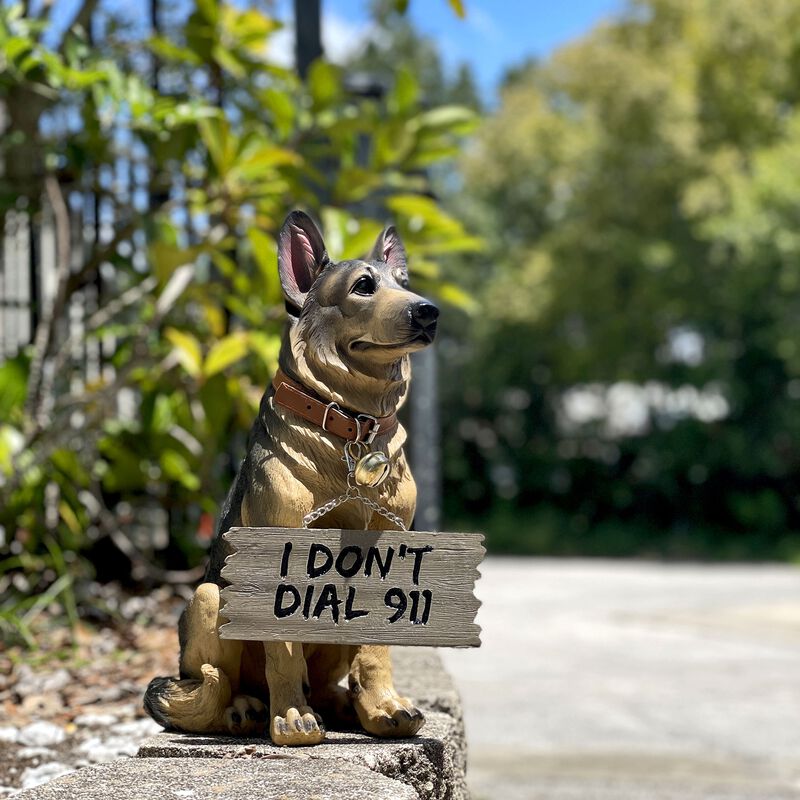 I Don't Dial 911 German Shepherd Guard Dog Warning Statue image number 5