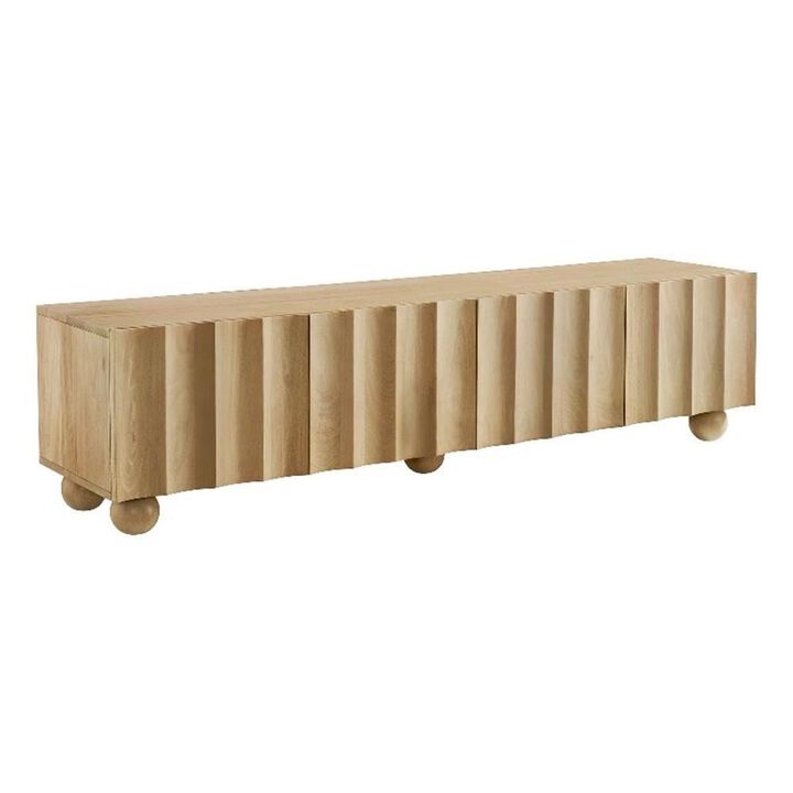 Modway Sorren 71 Inch Scalloped TV Stand in Natural &ndash; 4 Door Media Console Cabinet &ndash; Modern Storage TV Stand with Doors