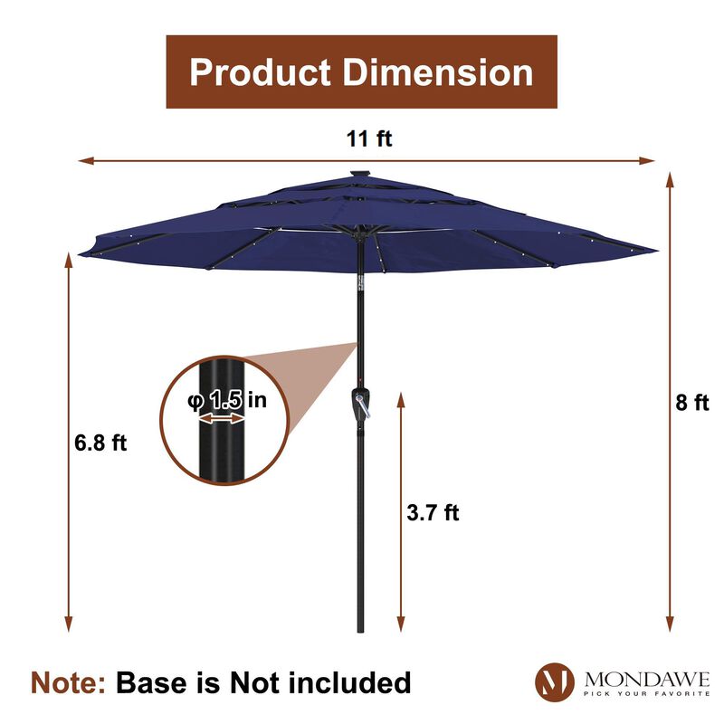 Mondawe 11 ft. Market Patio Umbrella 3-Tiers Crank and Tilt Outdoor Umbrella with LED Lights image number 6