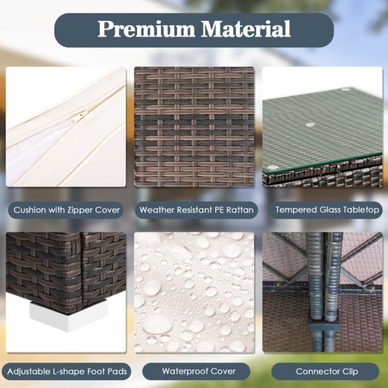 Hivvago 5 Pieces Cushioned Patio Rattan Furniture Set with Glass Table