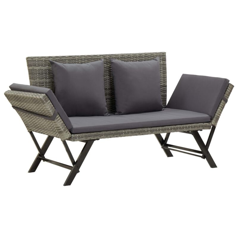 vidaXL Garden Bench with Cushions 69.3" Gray Poly Rattan