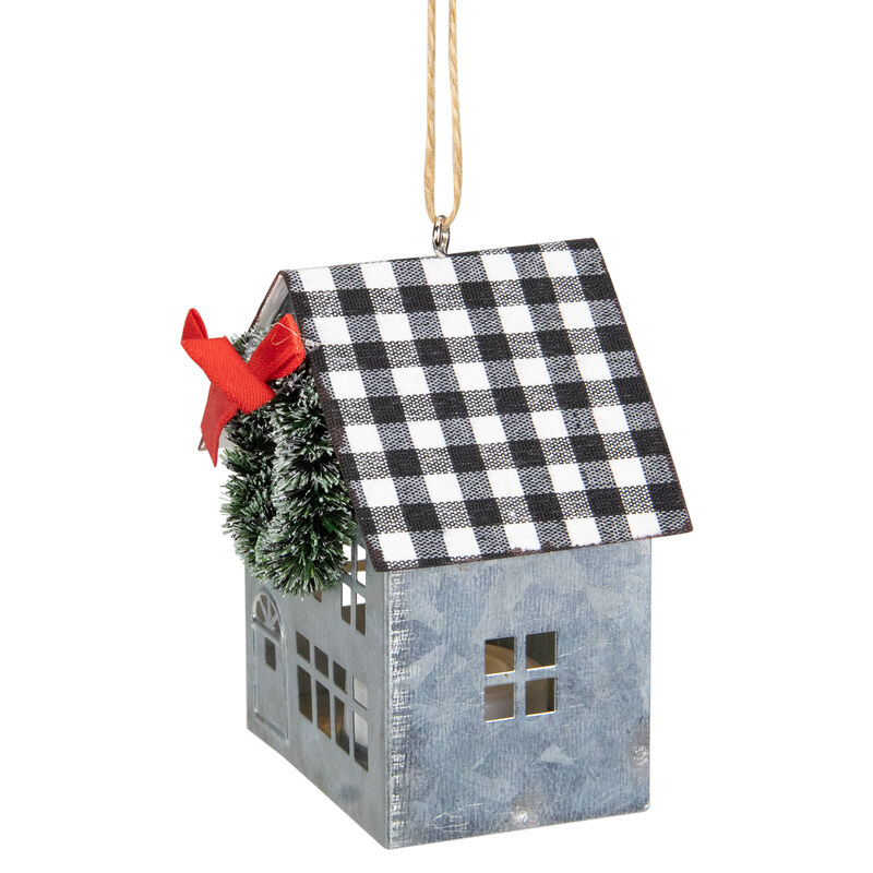 3.5" LED Lighted Galvanized House with Wreath Christmas Ornament