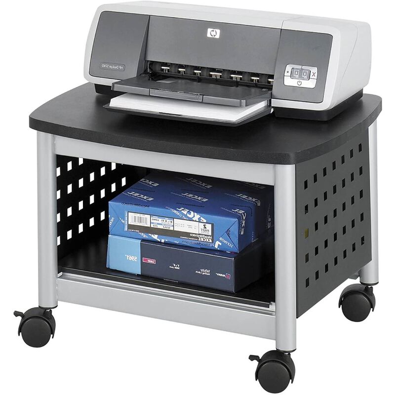 QuikFurn Under-Desk Printer Stand Mobile Office Cart in Black and Silver