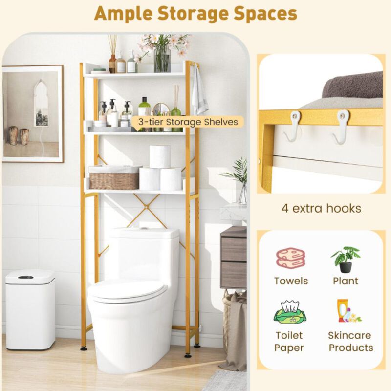 Hivvago Over The Toilet Storage Rack with Hooks and Adjustable Bottom Bar