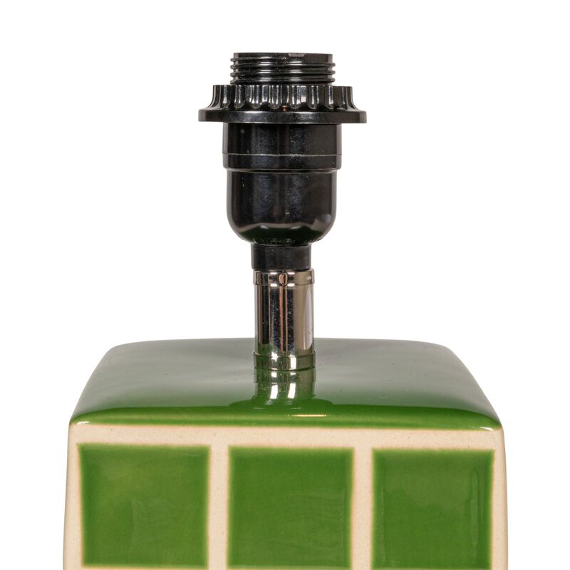Green Grid Stoneware Table Lamp with Linen Shade image number 4