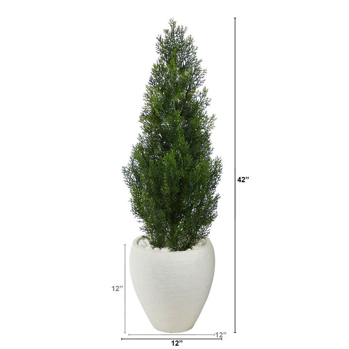 HomPlanti 3.5 Feet Mini Cedar Artificial Pine Tree in White Planter UV Resistant (Indoor/Outdoor)