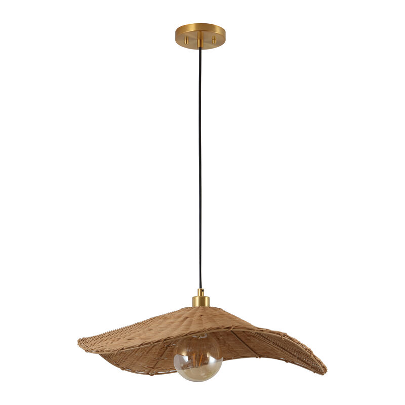 Miko 24.5" Modern Coastal Organic Curve Rattan LED Pendant