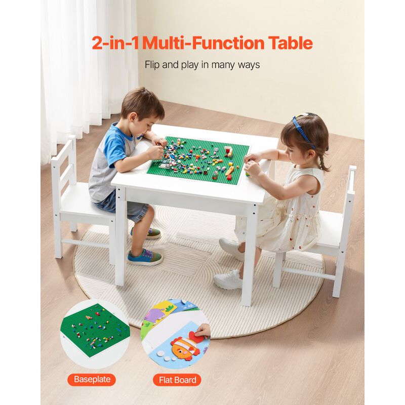 Kids Activity Table and 2 Chairs Set with Building Block Top and Storage image number 7