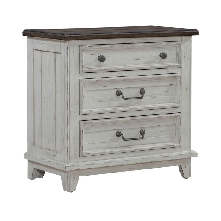 Liberty Furniture 3 Drawer  Nightstand with AC USB Charging Station Cottage , White & Tobacco Wood