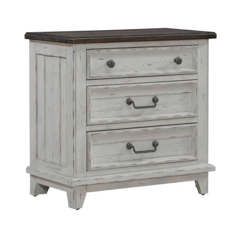 Liberty Furniture 3 Drawer  Nightstand with AC USB Charging Station Cottage , White & Tobacco Wood image number 0