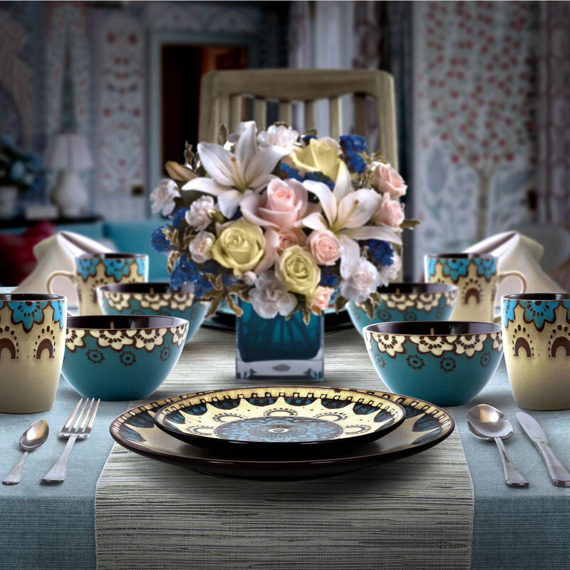 Elama Clay Heart 16 Piece Luxurious Stoneware Dinnerware with Complete Setting for 4, 16pc