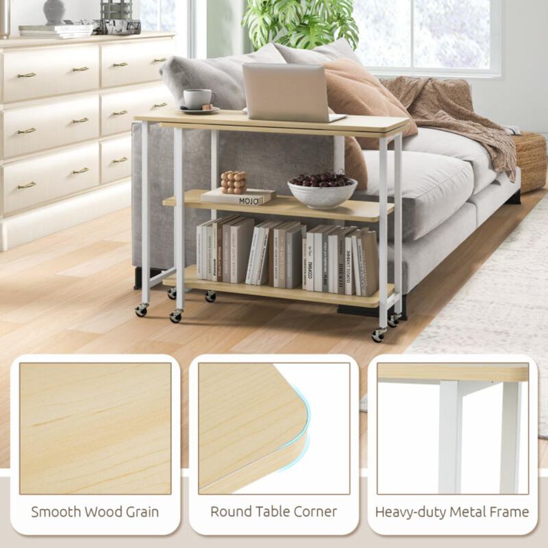 Hivvago 360&Acirc;&deg; Rotating Sofa Side Table with 2-Tier Storage Shelves