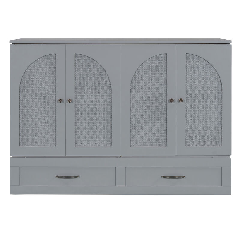 Whisen Modern Design Full Size Murphy Bed, Folded into a Cabinet with Large Drawers