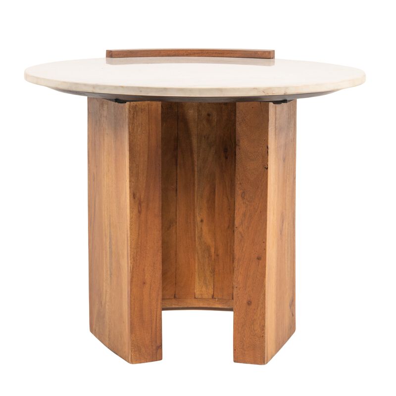 Rowena Interiors Round Marble and Mango Wood Semi-Enclosed Side Table in Natural Finish image number 2