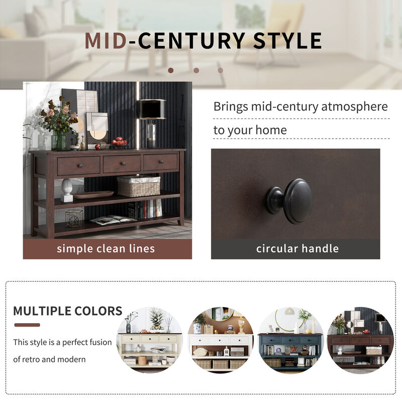 Whisen Modern Design Console Table with 3 Drawers and 2 Open Shelves - Espresso