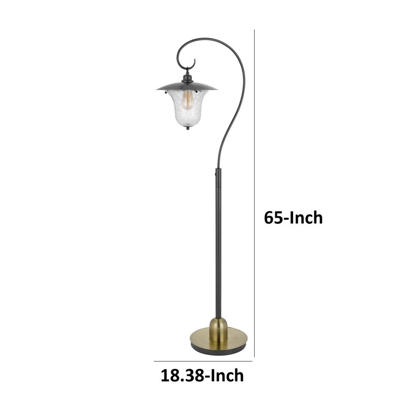 Lem 65 Inch Floor Lamp, Classic Lantern, Glass Shade, Bronze Metal Finish - Benzara