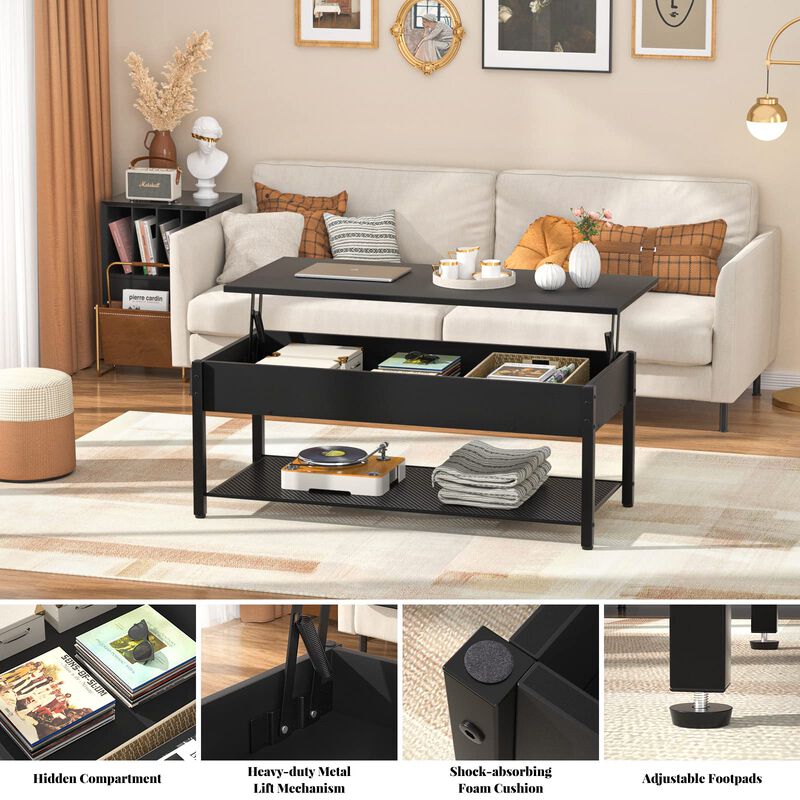 Homieasy Coffee Table, Lift Top Coffee Table with Storage Shelf and Hidden Compartment, Modern Lift Top Table for Living Room, W