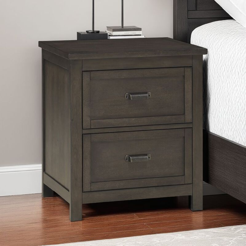 Bron Nightstand, 2 Drawers, Dark Cherry Brown Birch Veneer, 28 Inch - Benzara