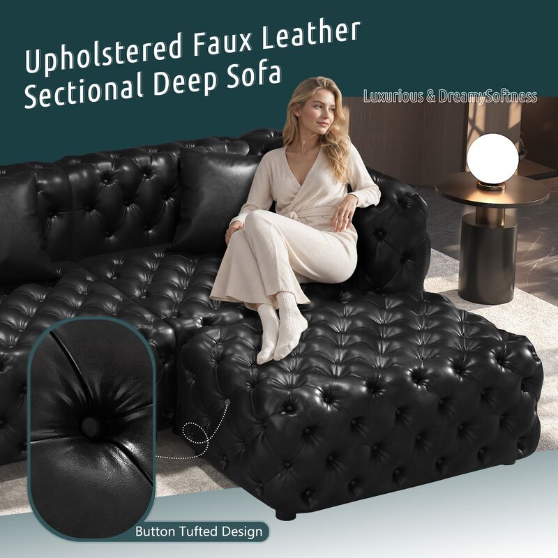 Whisen 77" Modern Modular Sofa with 2 Ottoman, Faux Leather Upholstered, for Living Room image number 4
