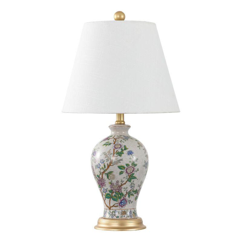 Grace French Country Cottage Ceramic Iron Floral Urn LED Table Lamp