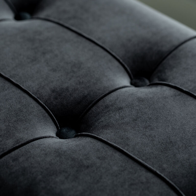 Rectangle Velvet Storage Ottoman Stool Box with Abstract Golden Legs | Decorative Sitting Bench for Living Room Home Decor with Unique Base Support (Black Large)