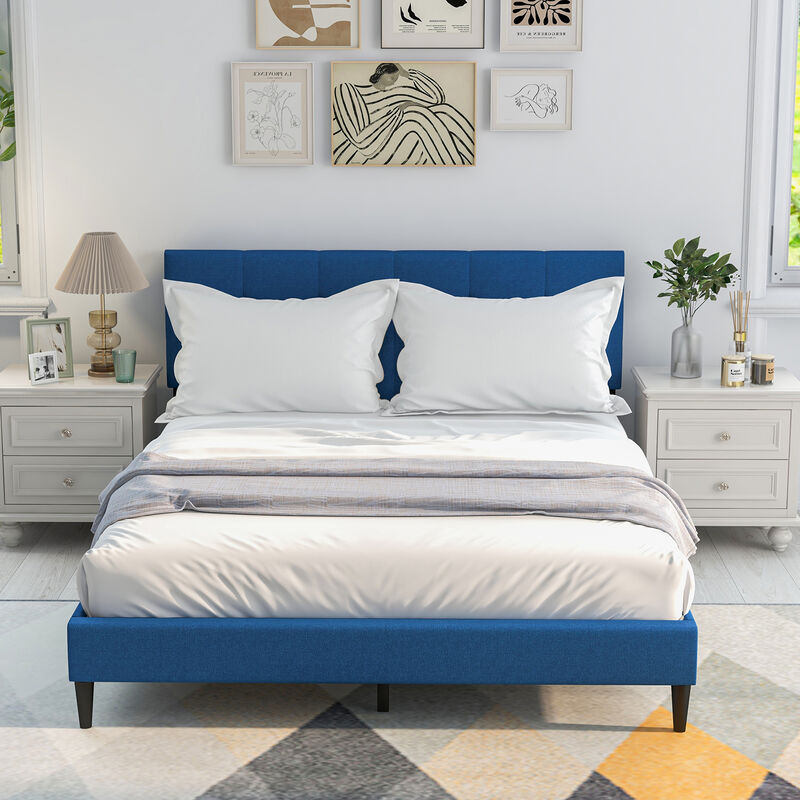 Queen Size Upholstered Platform Bed with Button Tufted Headboard