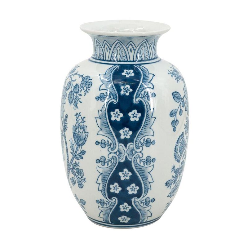 HomeRoots 9" Light Blue And White Floral Round Porcelain Jar image number 2