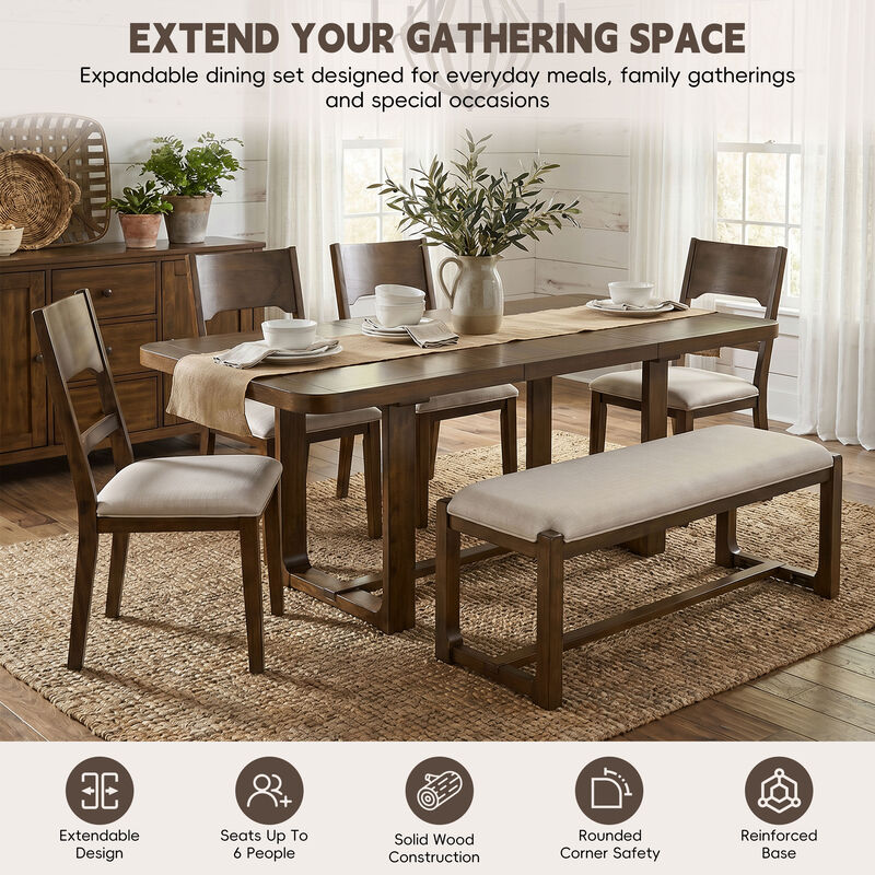 Merax Extendable Dining Table Set with 6 Seats, Solid Wood Construction, Padded Seating image number 7
