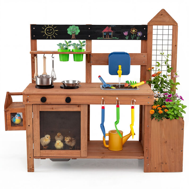Kids Outdoor Wooden Mud Kitchen with Sink and Planter Box image number 4