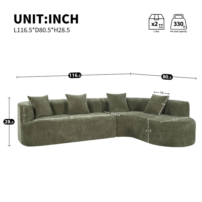 Whisen 116.5" Cloud Sectional Sofa, L-Shaped Chenille with Memory Foam, 4-Seat Curved Couch for Living Room image number 9