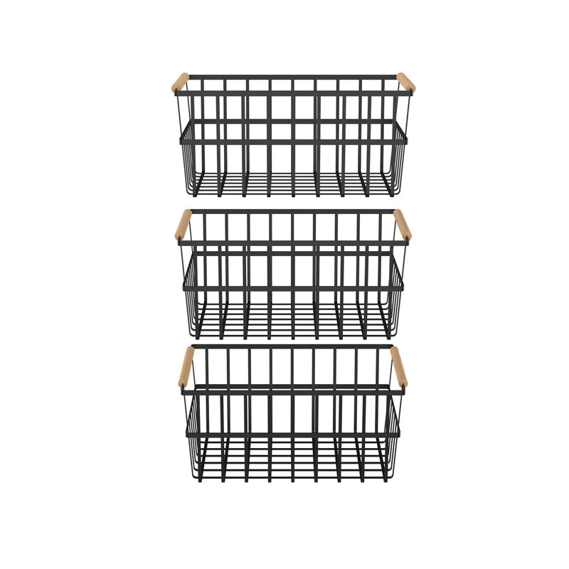 Oceanstar Metal Wire Organizer Bin Basket with Handles, Set of 3, Black