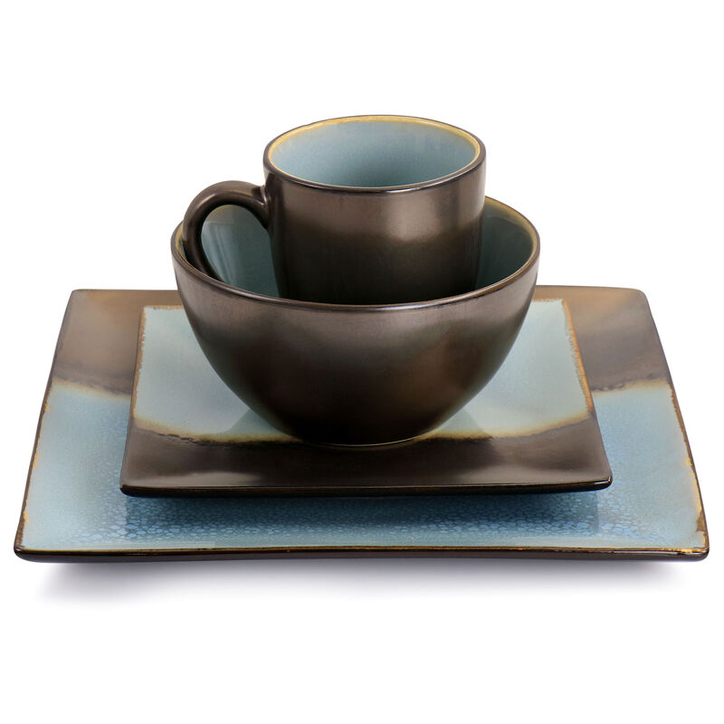 Gibson Elite Kaidence 16 Piece Square Stoneware Dinnerware Set in Bronze image number 2