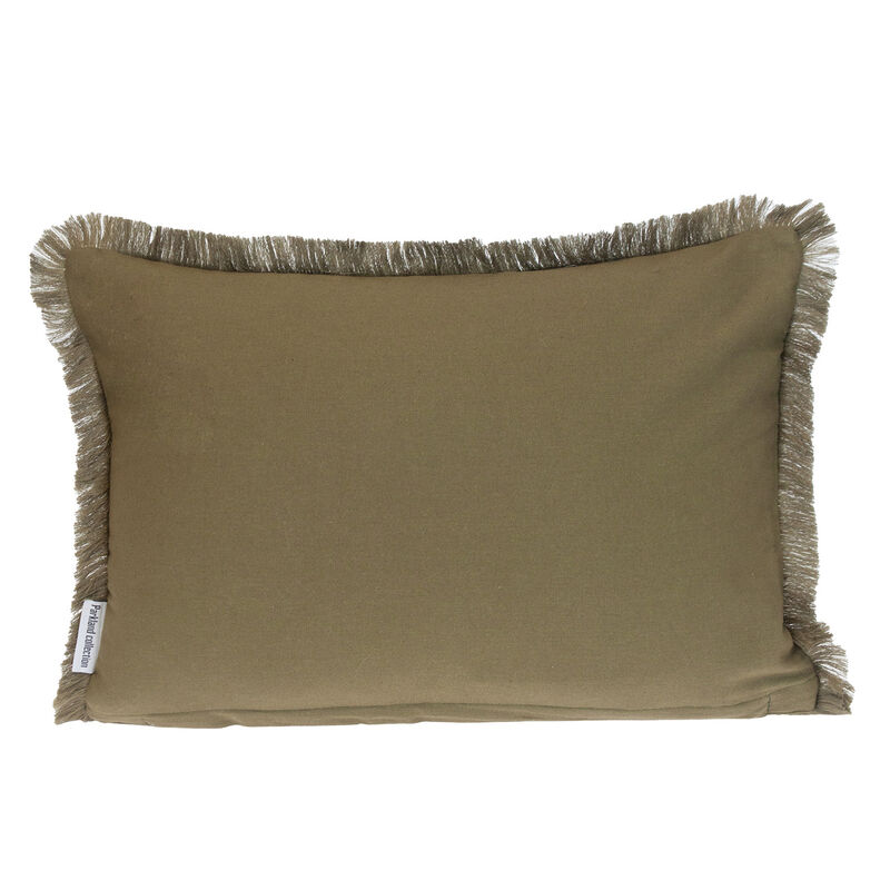 HomeRoots 14" X 20" Green and White Cotton Lumbar Throw Pillow with Fringe image number 2