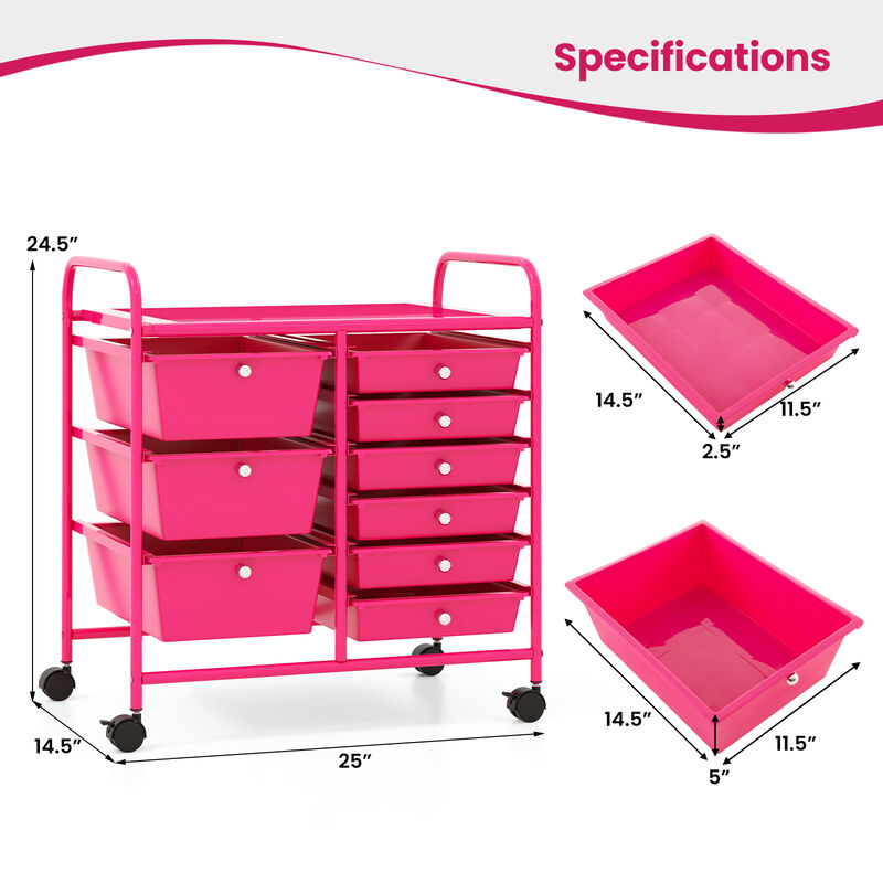 9-Drawer Rolling Organizer Cart &ndash; Multi-Color Storage with Metal Frame